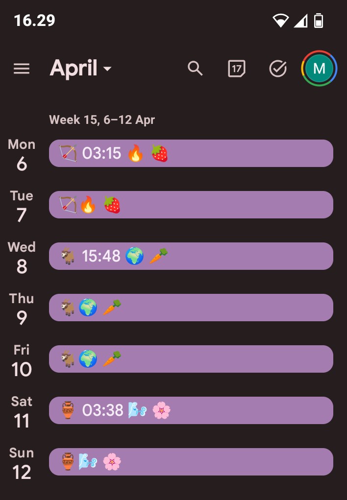 Google kalenterin näkymä 